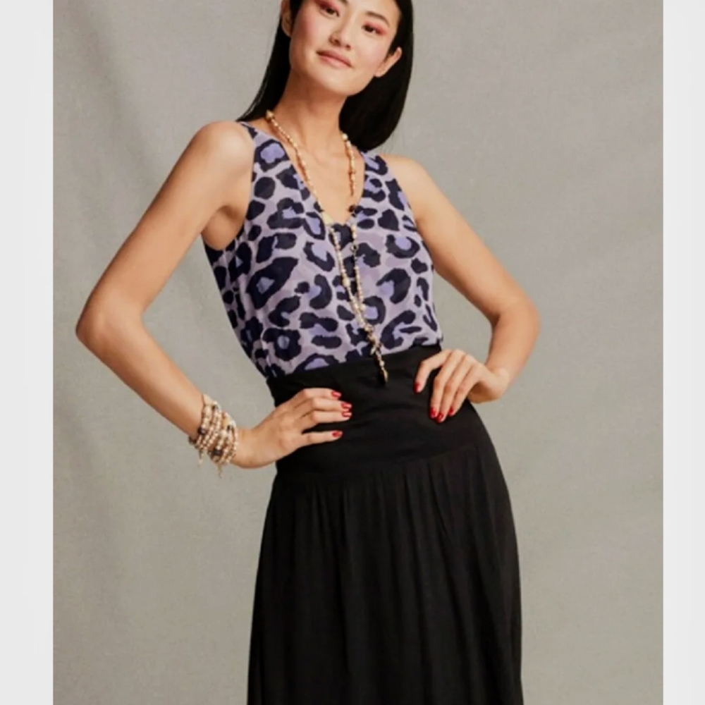 CAbi Lilac Feline Animal Print Peplum Sleeveless Blouse